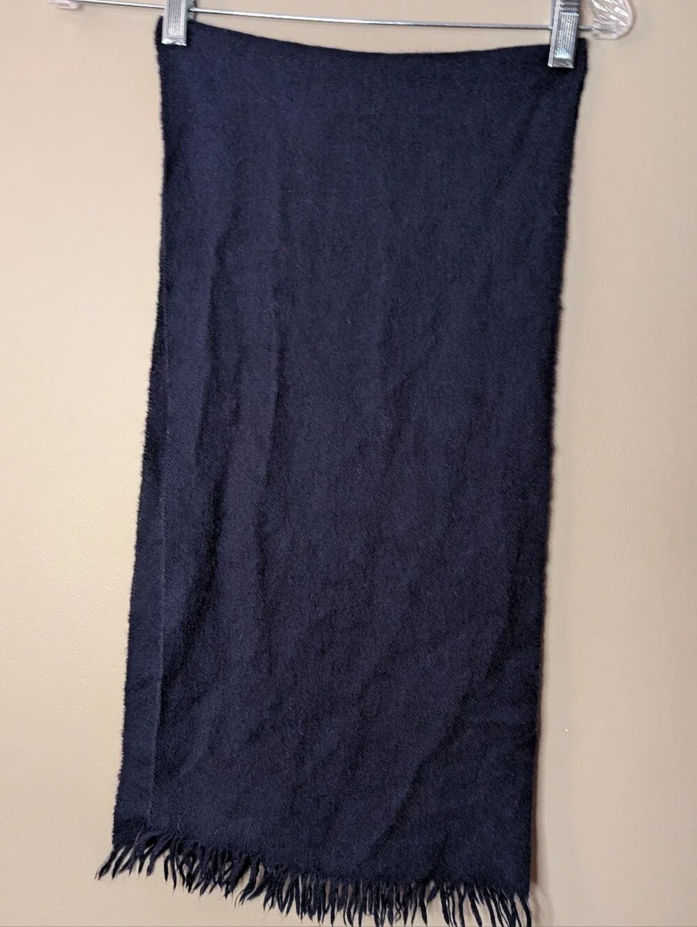 Vintage Eddie Bauer Navy Blue Wool Scarf Fringe Made in USA Winter Unisex